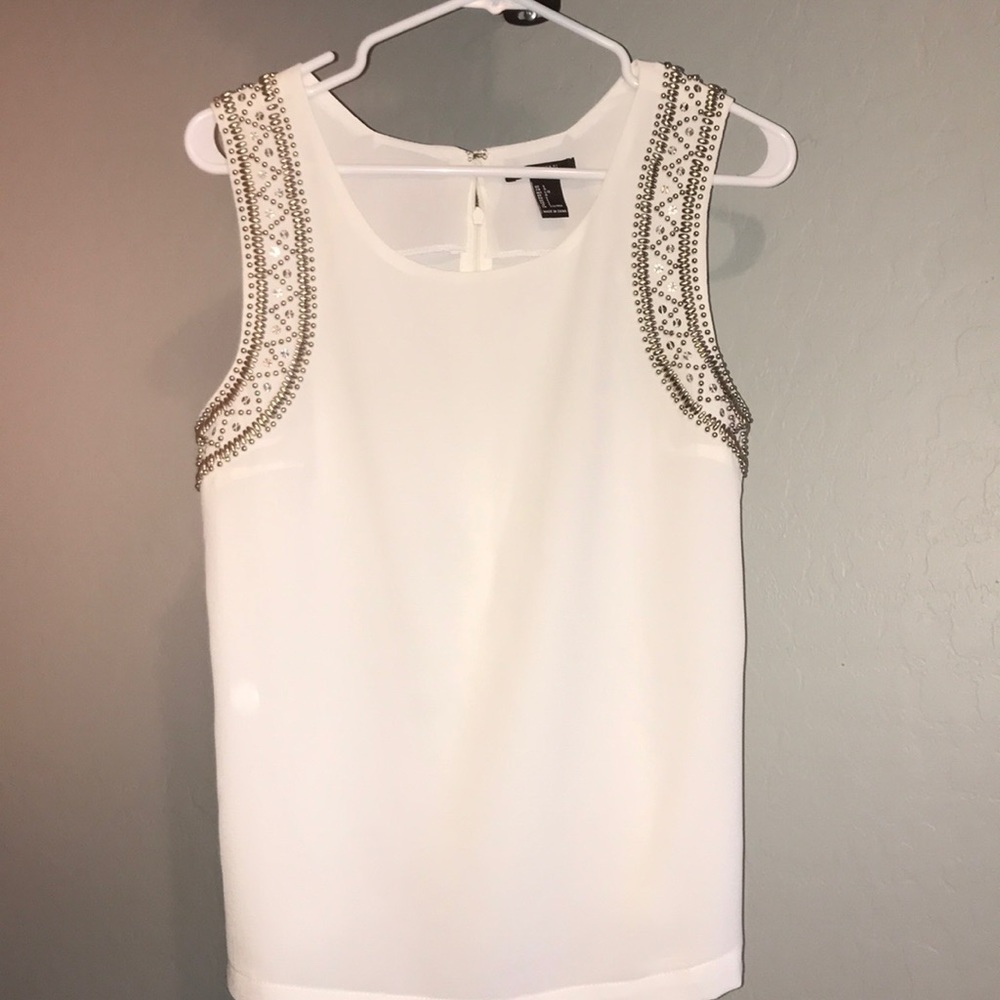 Forever 21 Silver Beaded Blouse Tank Top